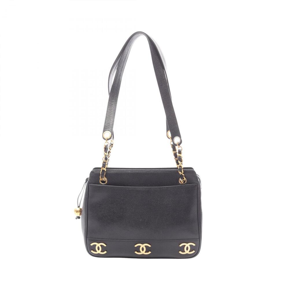 Chanel Triple Coco Mark Tote Bag Caviar Leather Grained Calfskin Black